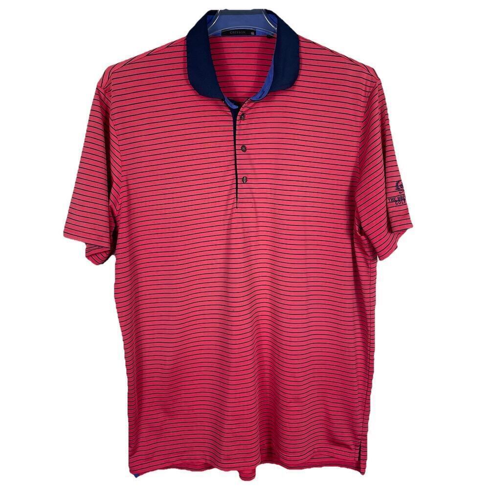 Greyson Polo Shirt Men’s XL Coral Blue Stripe Golf Stretch Performance Casual